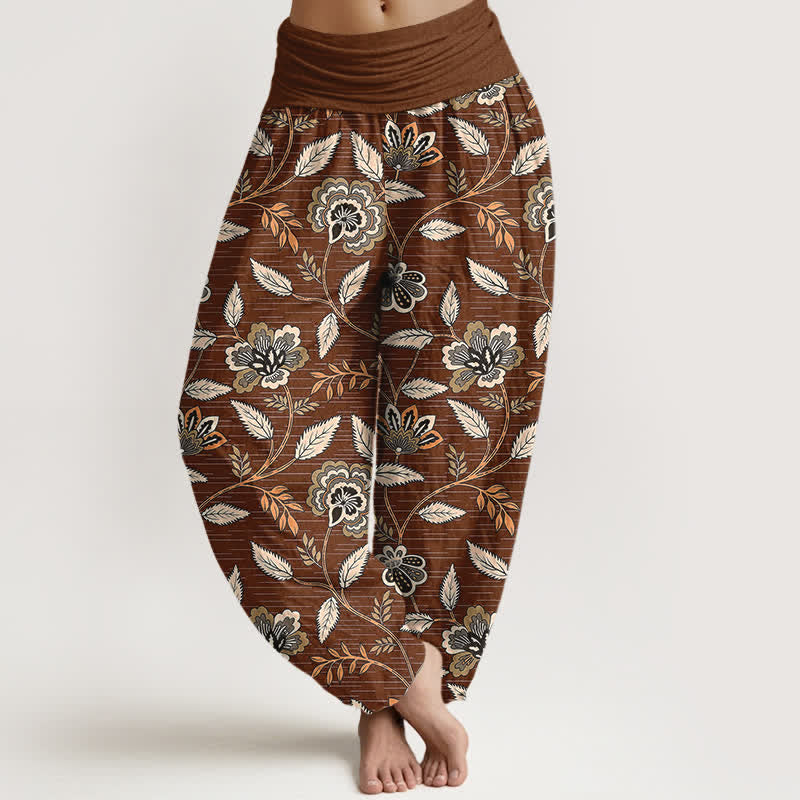 Buddha Stones Cotton Vintage Floral Vine Pattern Women's Elastic Waist Harem Pants - Sienna - US16,UK/AU20,EU48 (3XL) - image 0