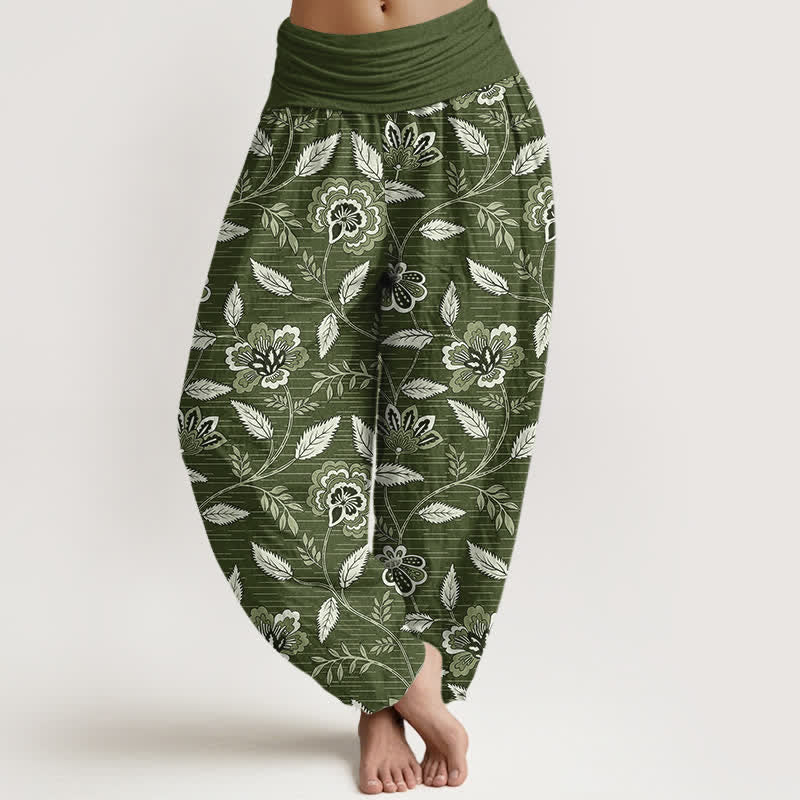 Buddha Stones Cotton Vintage Floral Vine Pattern Women's Elastic Waist Harem Pants - OliveDrab - US16,UK/AU20,EU48 (3XL) - image 5