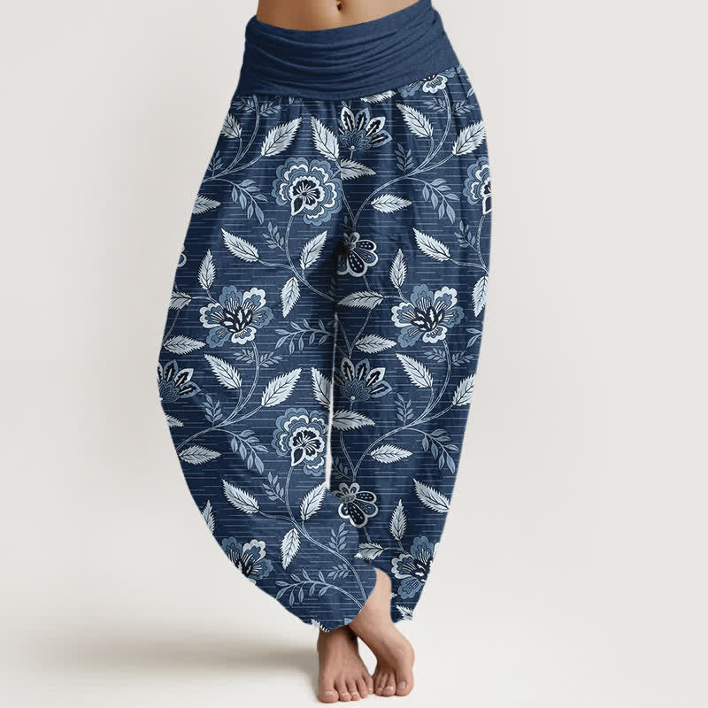 Buddha Stones Cotton Vintage Floral Vine Pattern Women's Elastic Waist Harem Pants - SteelBlue - US16,UK/AU20,EU48 (3XL) - image 8