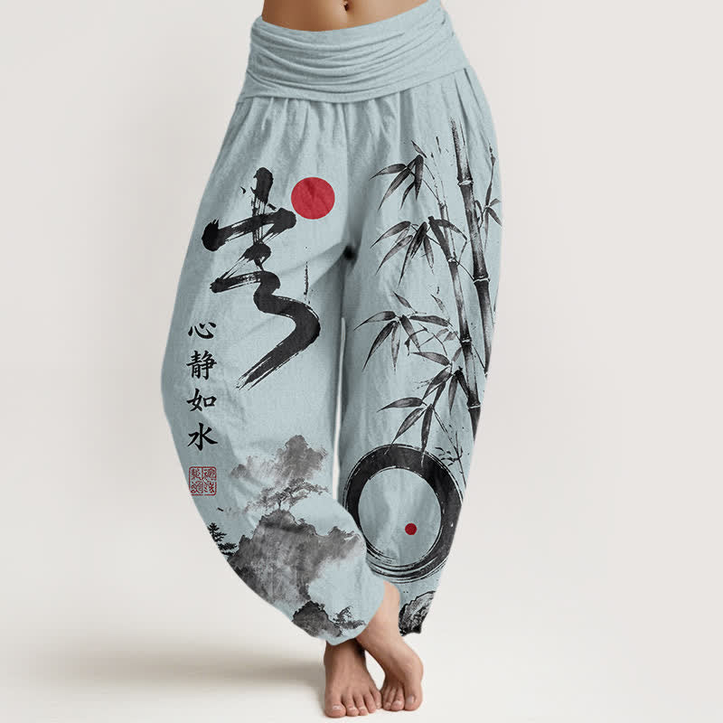 Buddha Stones Cotton Bamboo Ink Landscape Pattern Women's Elastic Waist Harem Pants - PowderBlue - US16,UK/AU20,EU48 (3XL) - image 8
