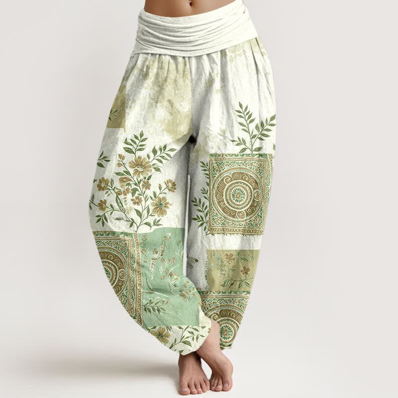 Buddha Stones Cotton Bohemian Floral Patchwork Pattern Women's Elastic Waist Harem Pants - Honeydew - US16,UK/AU20,EU48 (3XL) - image 5