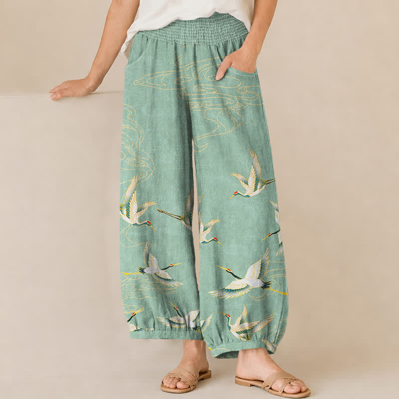 Foviel Oriental crane and cloud cotton harem pants - image 1