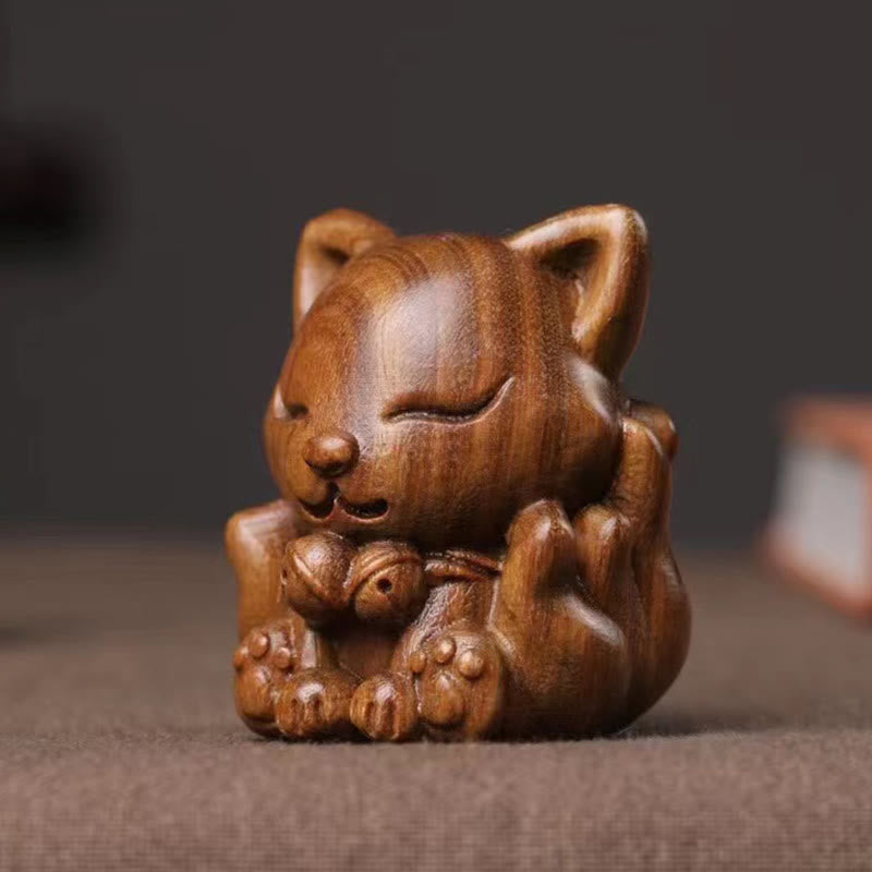 Buddha Stones Mini Nine-Tailed Fox Ivory Fruit Sandalwood Green Sandalwood Blessing Decoration Decorations BS 13