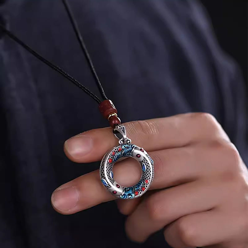 Buddha Stones Koi Fish Peace Buckle Copper Wealth Luck Necklace Pendant Necklaces & Pendants BS 2