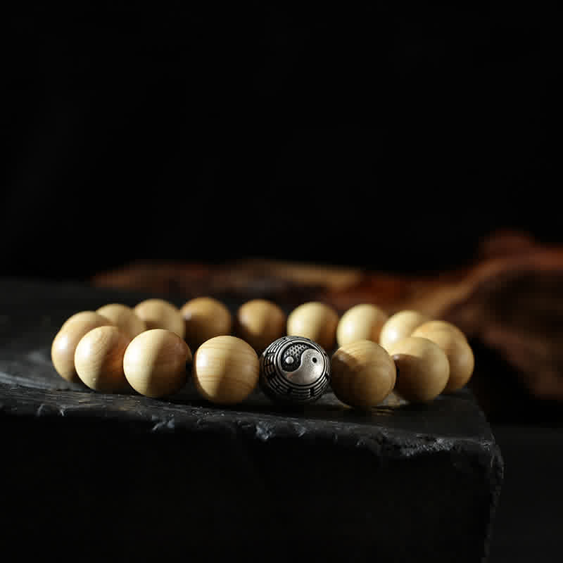 Buddha Stones Tibet Peach Wood Lotus Cinnabar Bagua Yin Yang Luck Wealth Bracelet Bracelet BS 12mm Yin Yang (Balance ♥ Harmony)