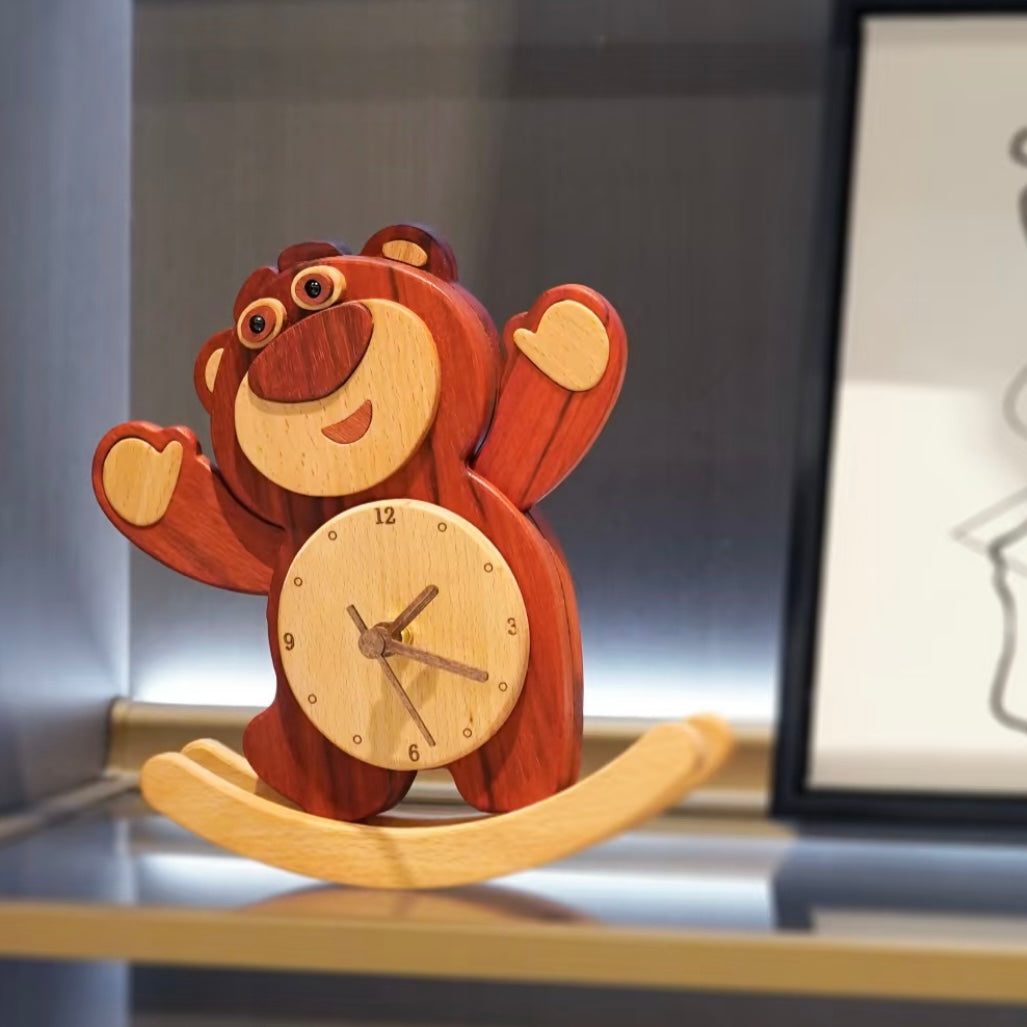 Disney Lotso Wooden Rocking Clock – Handmade Solid Wood Timepiece with Swinging Motion