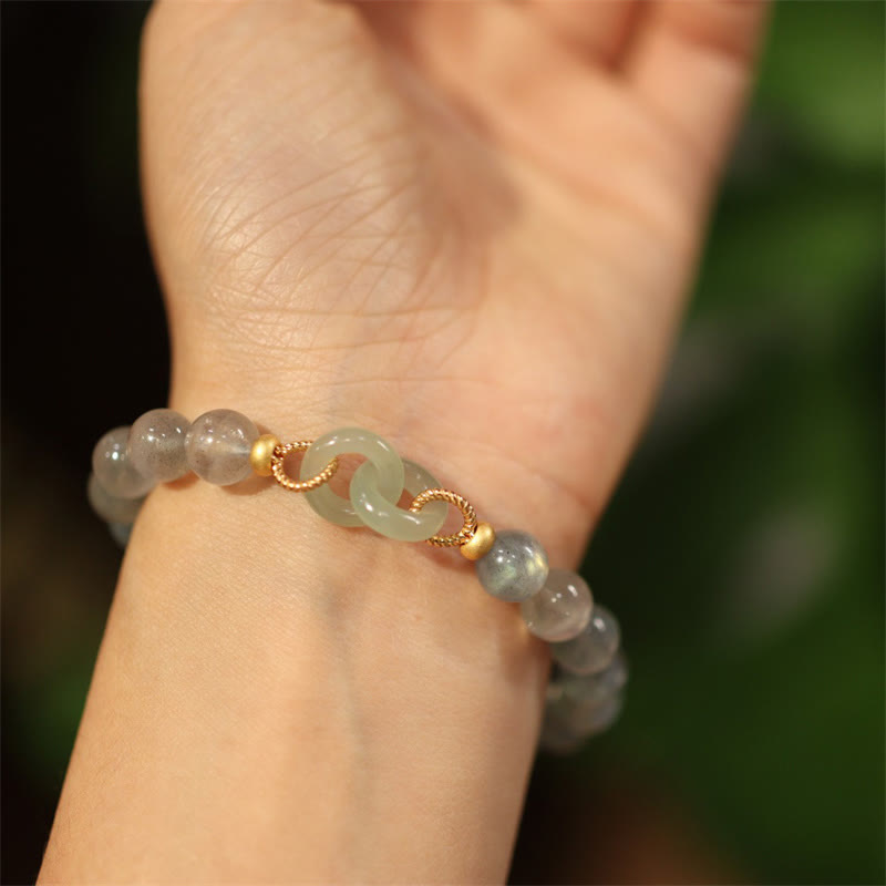 Buddha Stones Natural Moonstone Heitan Jade Peace Buckle Healing Bracelet Bracelet BS Moonstone&Heitan Jade
