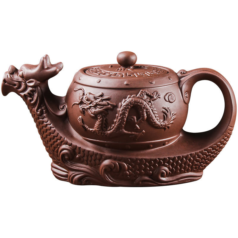 Foviel Vintage Dragon Auspicious Clouds Purple Clay Ceramic Teapot