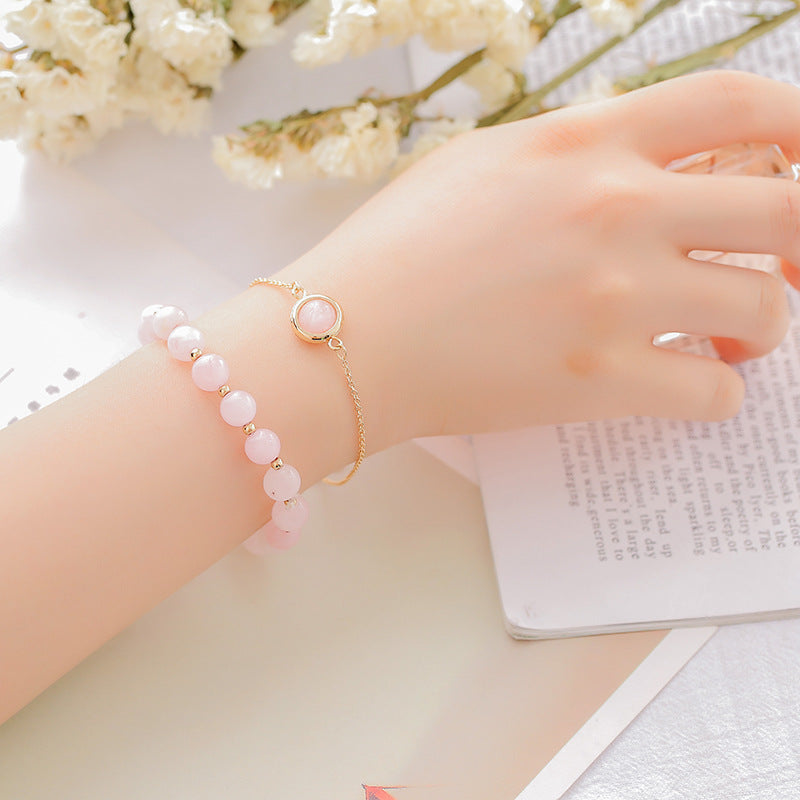 Buddha Stones Sun Stone Strawberry Quartz Crystal Positive Bracelet Bracelet BS Pink Crystal