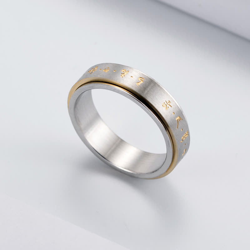 Buddha Stones Mantra Titanium Steel Balance Rotatable Ring Ring BS 8