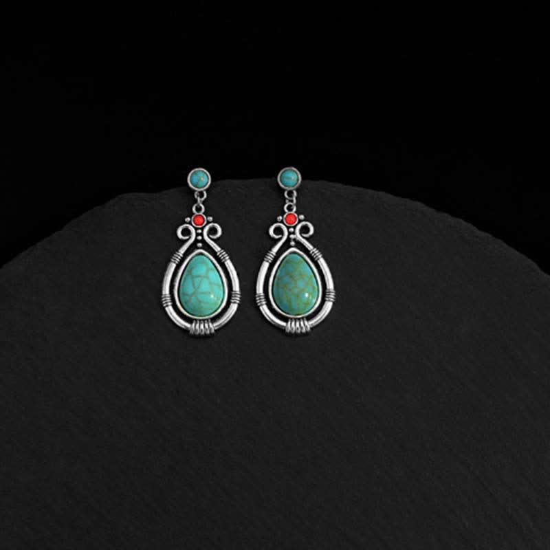 Buddha Stones Tibet Vintage Turquoise Waterdrop Strength Drop Dangle Earrings Clips Earrings BS 5