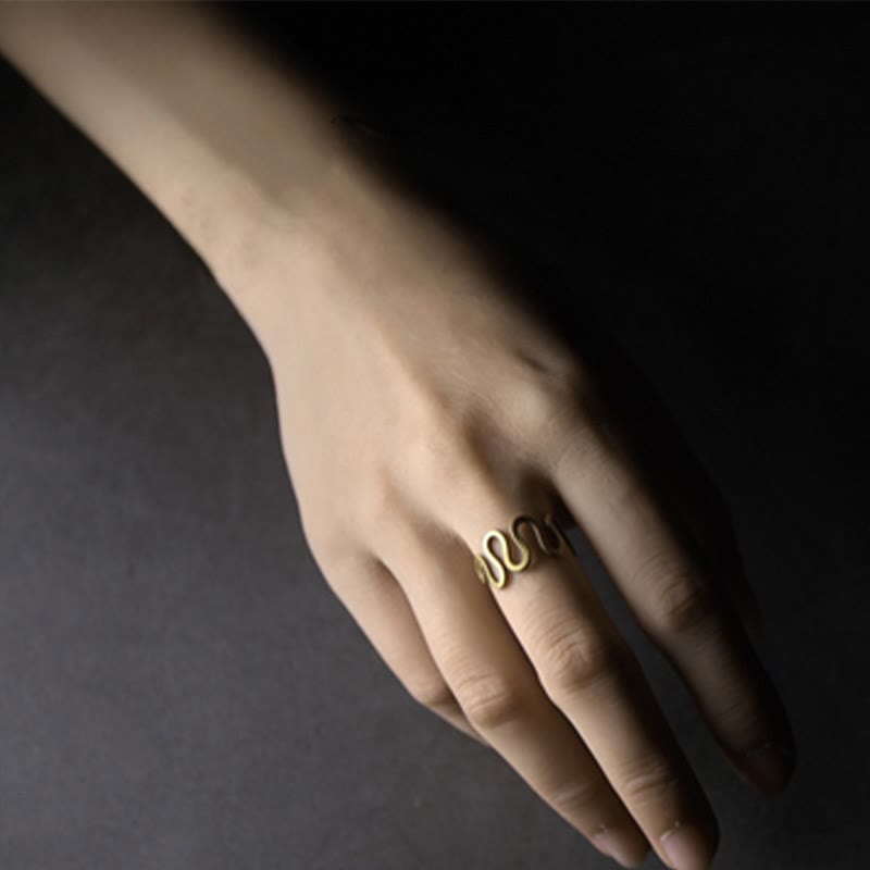 Buddha Stones Simple Curved Brass Design Copper Luck Wealth Adjustable Ring Ring BS 7