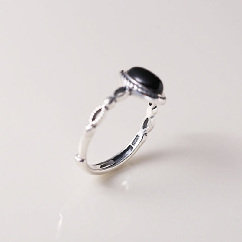 Buddha Stones 925 Sterling Silver Black Onyx Fortune Ring Ring BS 5