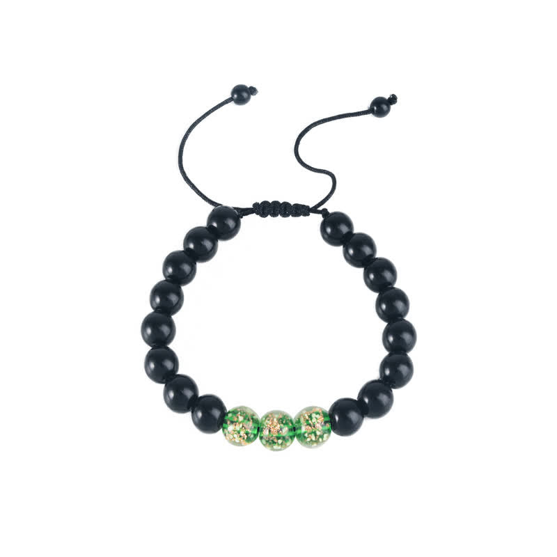 Buddha Stones Black Obsidian Luminous Glowstone Strength Bracelet Bracelet BS 4