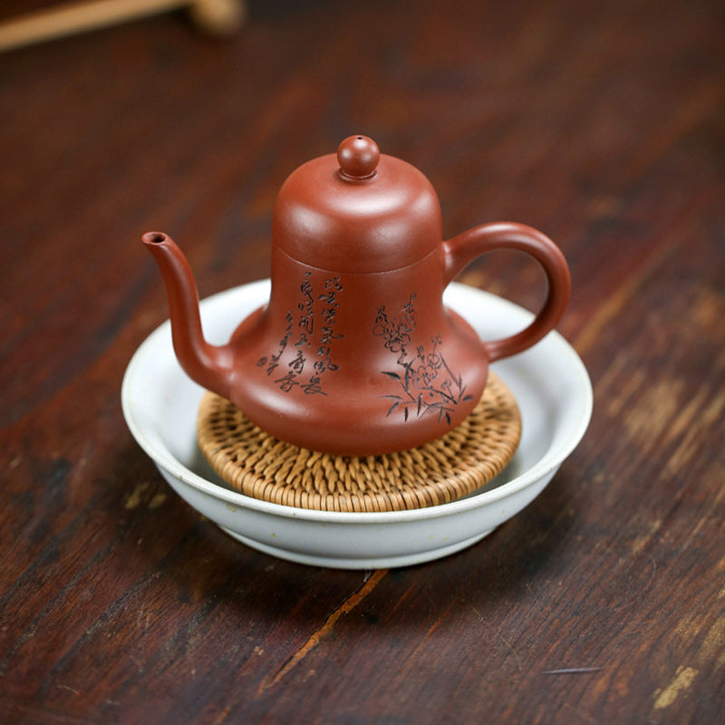 Buddha Stones Vintage Bamboo Peach Blossom Purple Clay Kung Fu Teapot Teapot BS 18