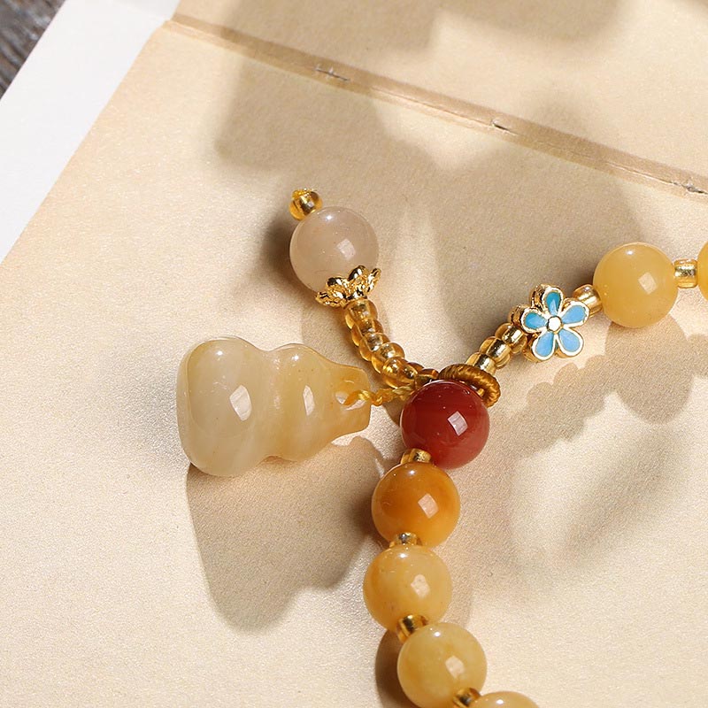 Buddha Stones Natural Golden Silk Jade Gourd Charm Wealth Luck Bracelet Bracelet BS 3