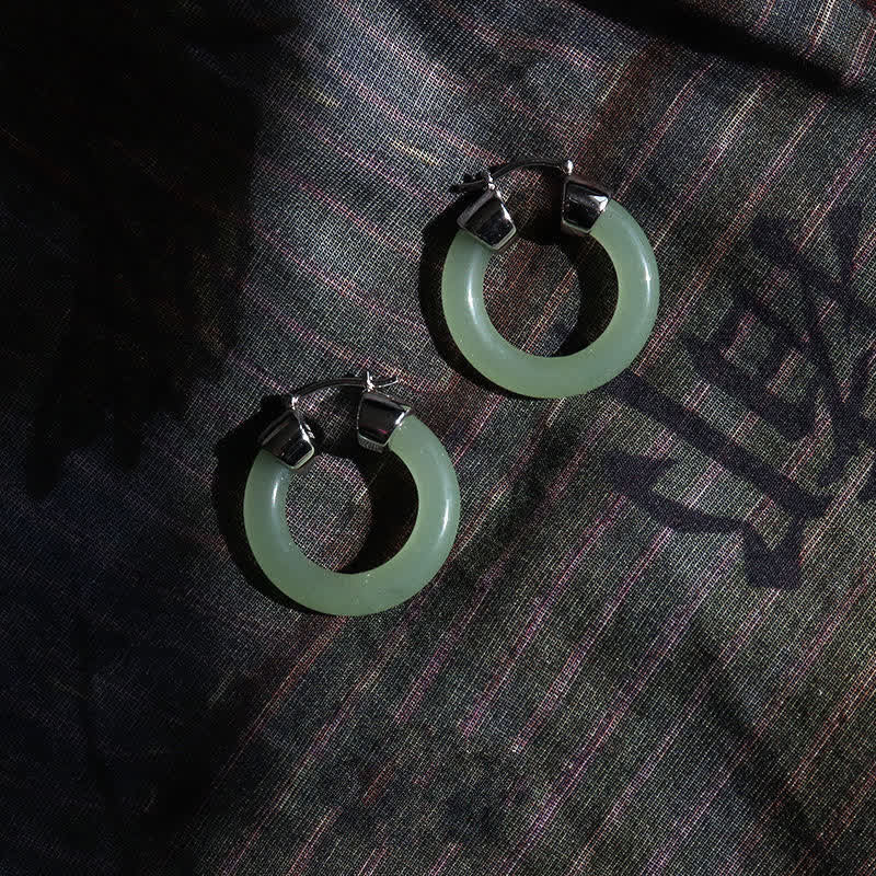 Buddha Stones Round Jade White Jade Prosperity Earrings Earrings BS 5