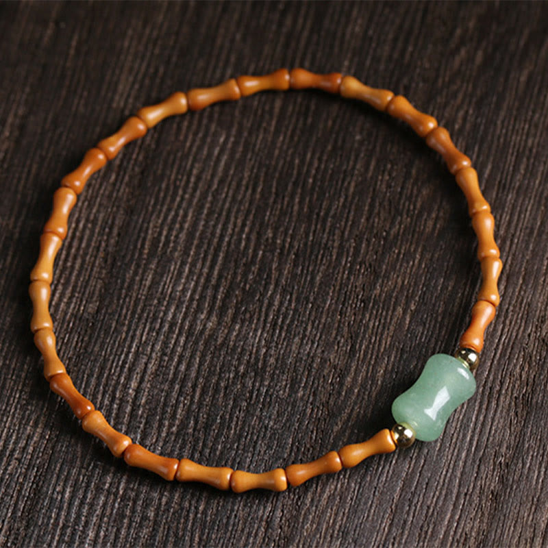 Buddha Stones Natural Olive Pit Green Aventurine Bamboo Pattern Luck Bracelet Bracelet BS 5