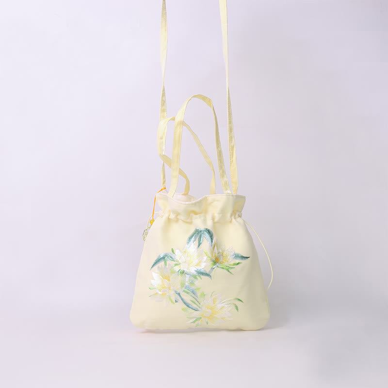 Buddha Stones Lotus Peony Epiphyllum Phoenix Suzhou Embroidery Cotton Linen Tote Crossbody Bag Shoulder Bag Handbag Crossbody Bag BS 7