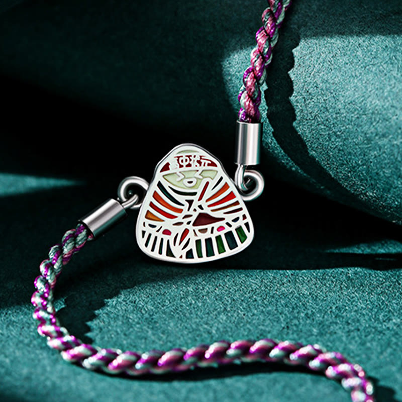 Buddha Stones 925 Sterling Silver Zongzi Pattern Luck Multicolored Handcrafted Bracelet Bracelet BS 10