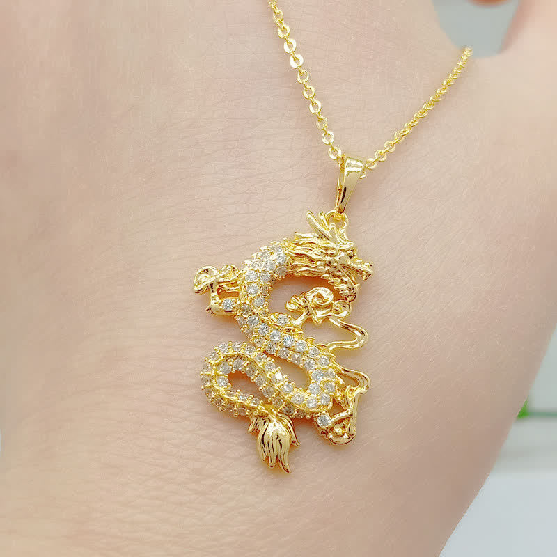 Buddha Stones Gold Dragon Protection Necklace Pendant Necklaces & Pendants BS 2