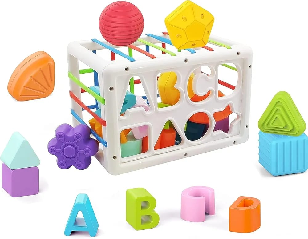 Fidtoy Shape and ABCD Baby Sorting Cube Toy for Toddlers Color Shape Fine Motor Learning
