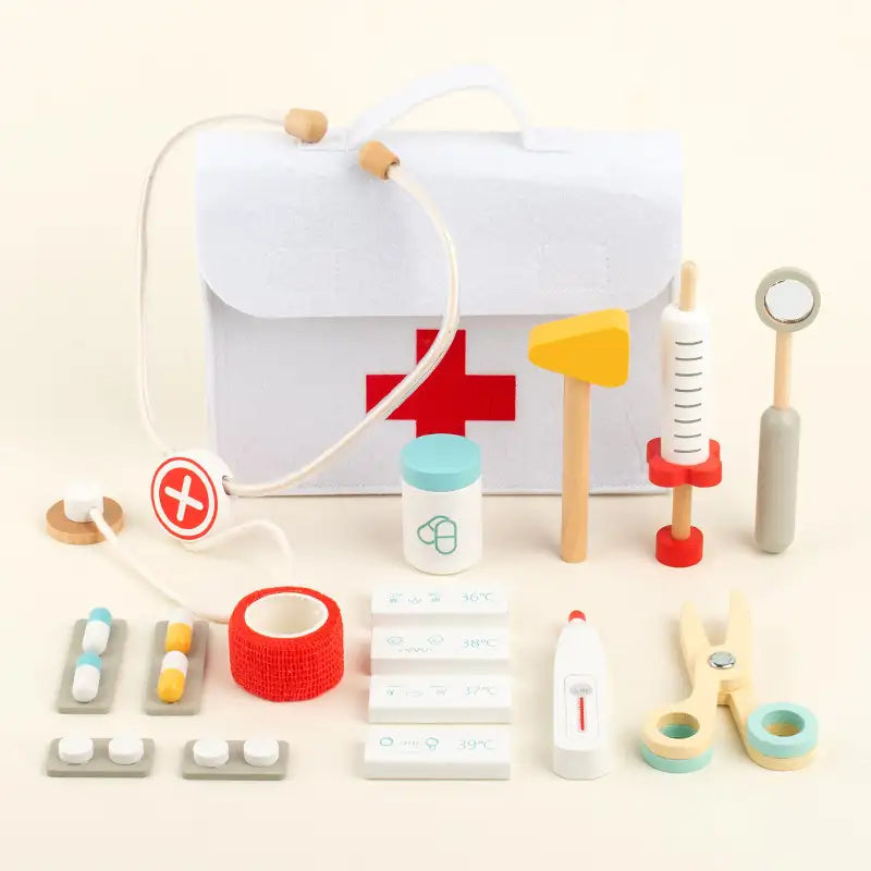 Kit de docteur en bois Montessori pour tout-petits – Jouet médical pour jeu d'imitation
