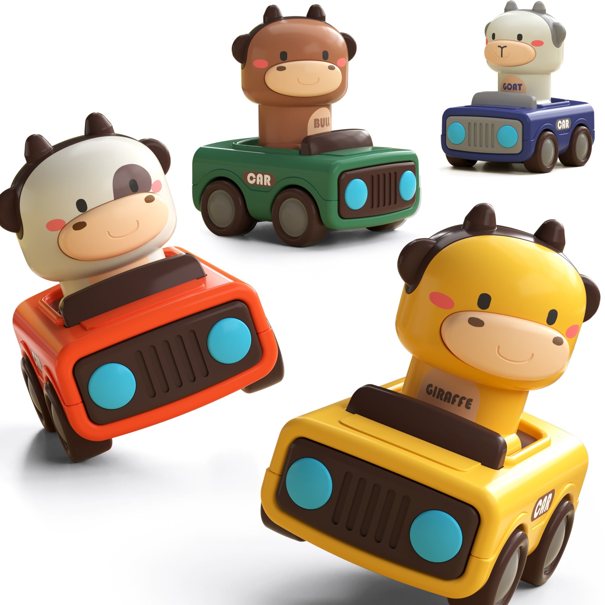 Fidtoy Cartoon Press to Go Animal Car Toy for Toddlers
