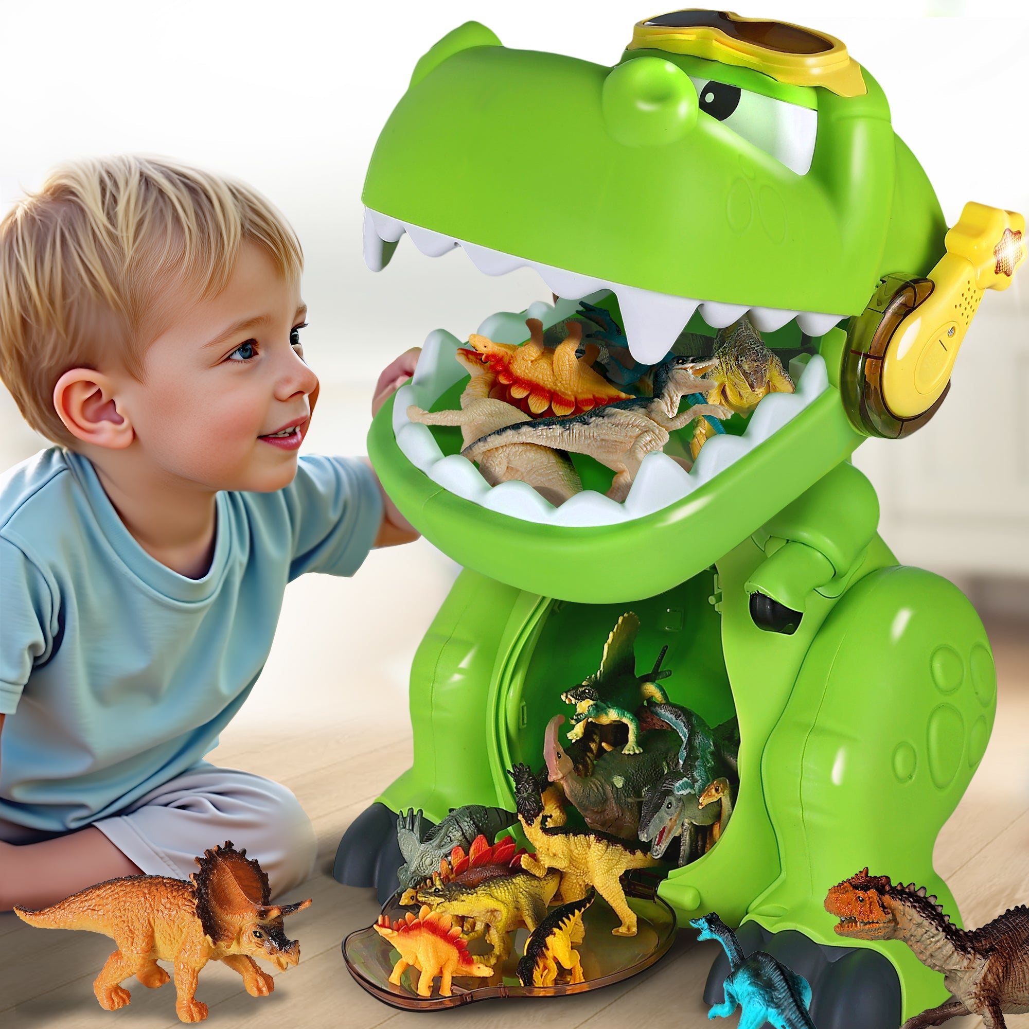 Juego de juguetes de dinosaurios grandes Fidtoy con caja de almacenamiento T-Rex