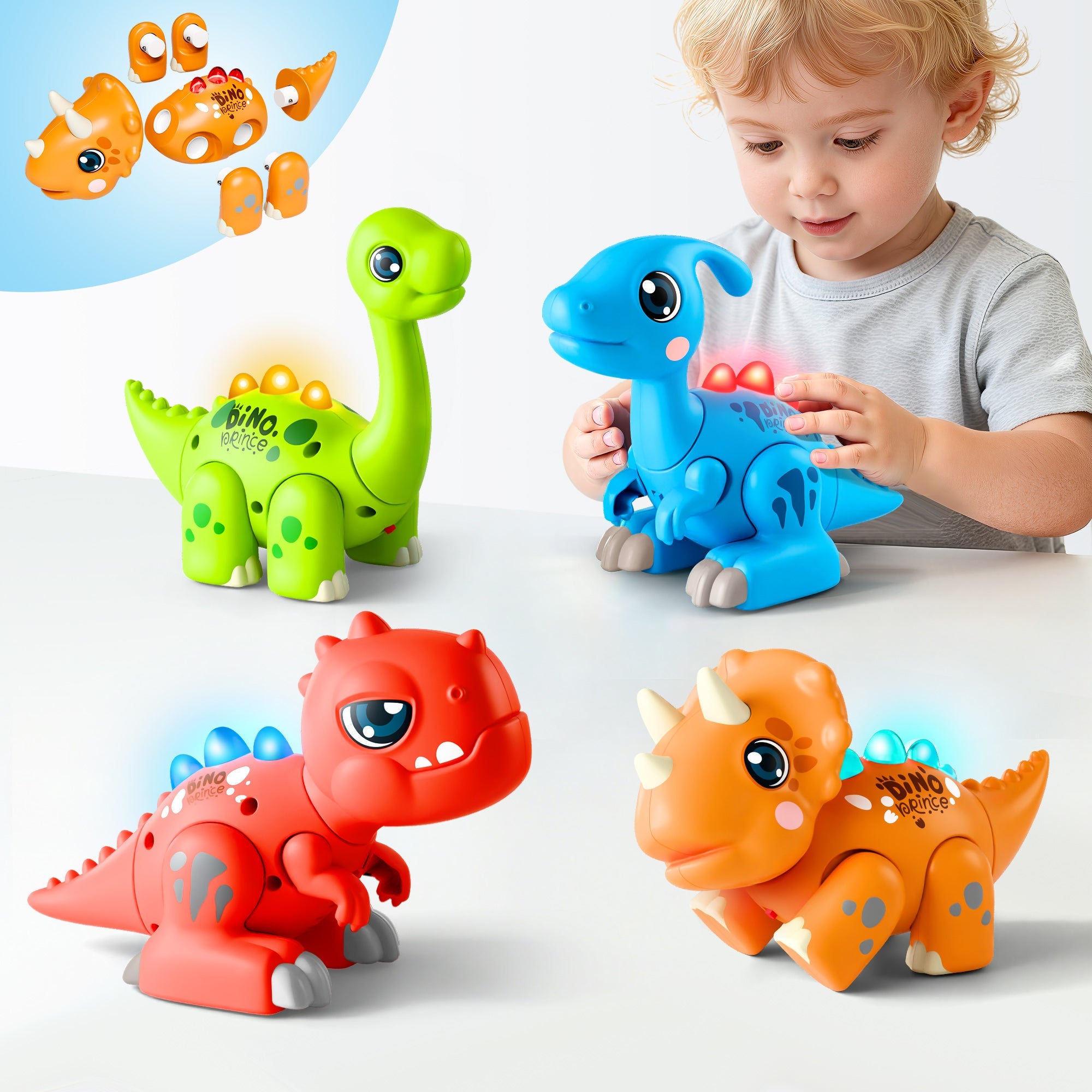 Fidtoy Dinosaur Assembly Toy Set with Lights and Sounds for Toddlers