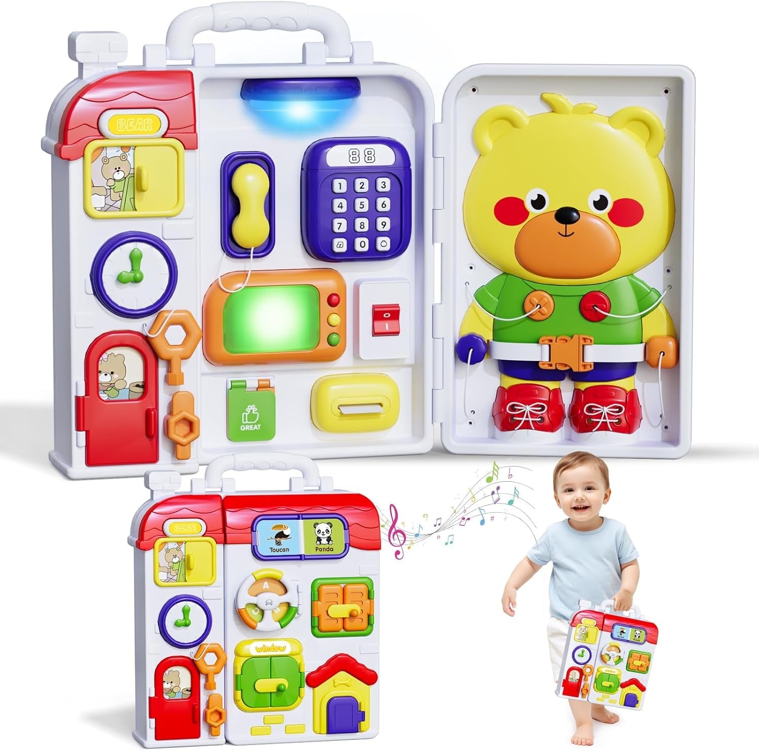 Fidtoy Montessori Sensory Musical Busy Board for Toddlers Multiple Activities Fine Motor Learning Toy Age 12M+