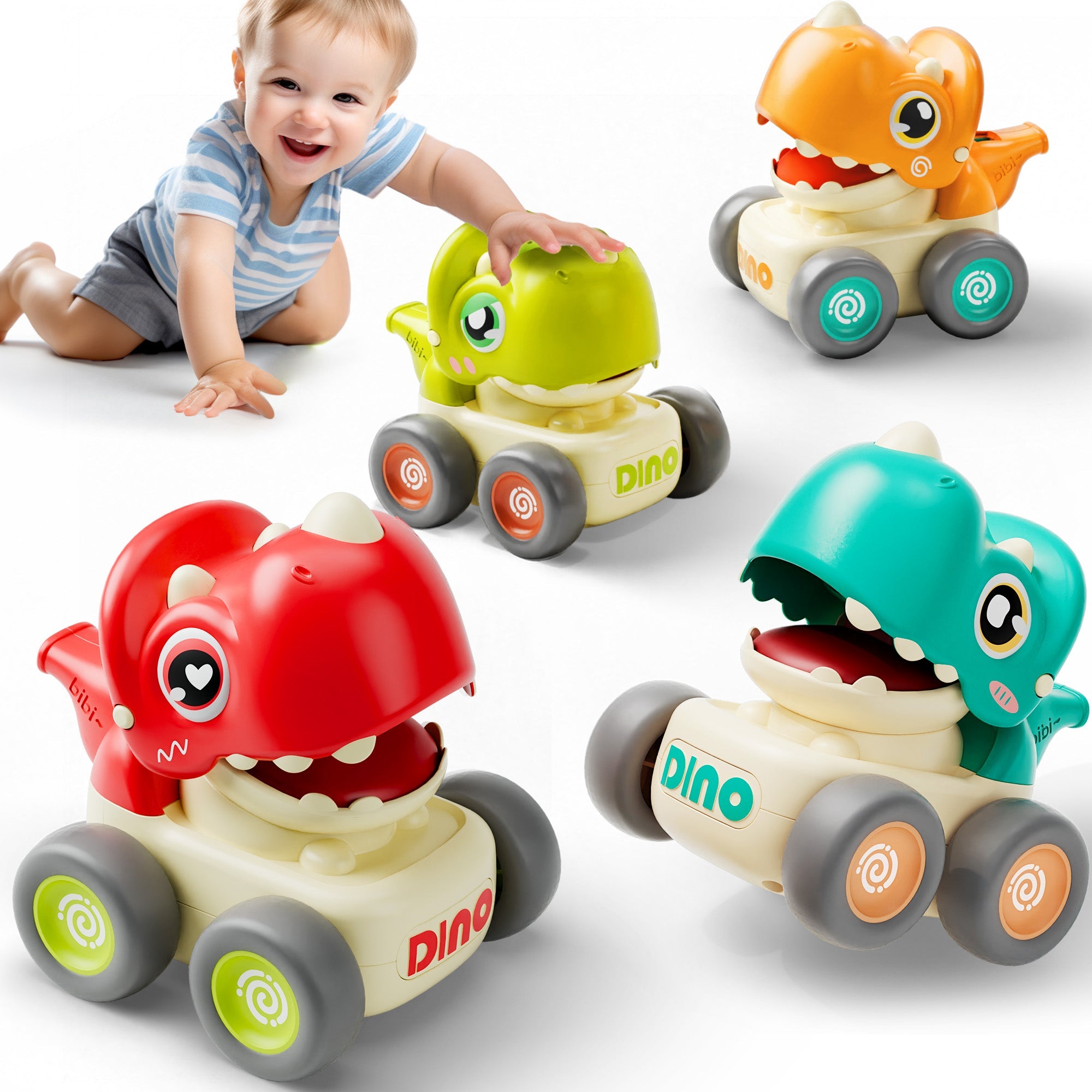 Fidtoy Juguete de Coche de Dinosaurio a Presión con Silbato para Niños Pequeños