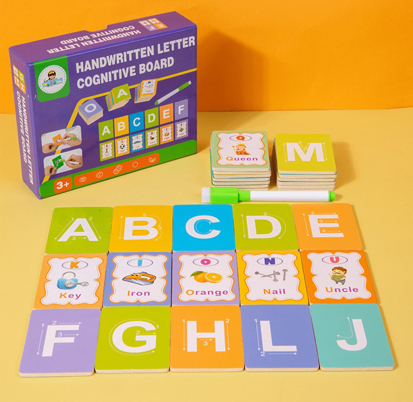 Fidtoy Write and Wipe Letter Cognitive Puzzle Board, Wooden Reusable Alphabet Learning Board for Letter Recognition, Fine Motor Skills and Early Writing Practice Ages 2-6