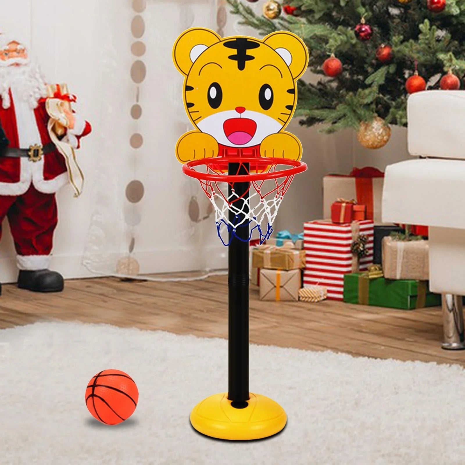 Fidtoy Kids Indoor Adjustable Basketball Hoop Playset with Tiger Base Ball Pump and Active Sports Fun