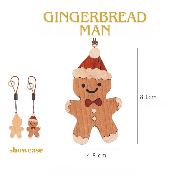 Llavero de Madera Navideño - Hombre de Jengibre Árbol de Navidad