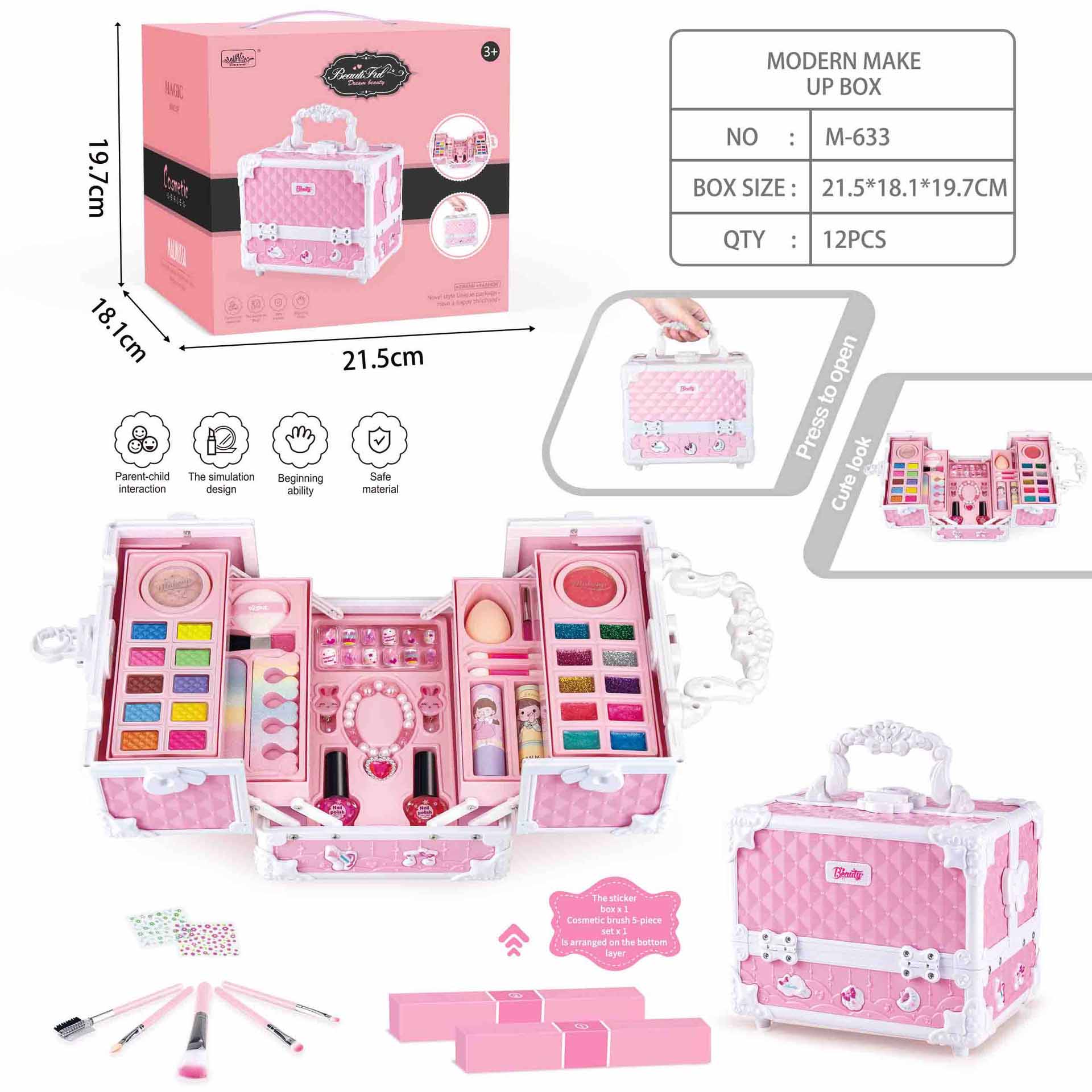 Fidtoy Kids’ Princess Makeup Set – Vanity Box with Brushes, Lipsticks, and Accessories