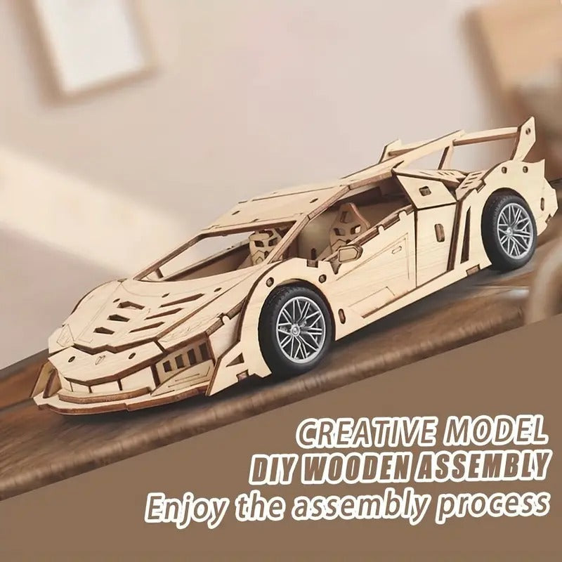 Lamborghini Mecánico de Madera 3D con Cuerda, 114 Piezas - 805