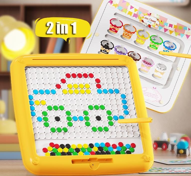Fidtoy 2in1 Magnetic Bead Maze Color Sorting and Drawing Board, Plastic Double-Sided Magnetic Maze and Doodle Board, Color Counting Fine Motor Travel Toy Ages 3+