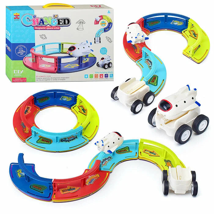 Fidtoy Space Magnetic Track Puzzle Orbit for Kids STEM Learning Maze Building Toy Interactive Ball Run Educational Puzzle Set Age 2-6