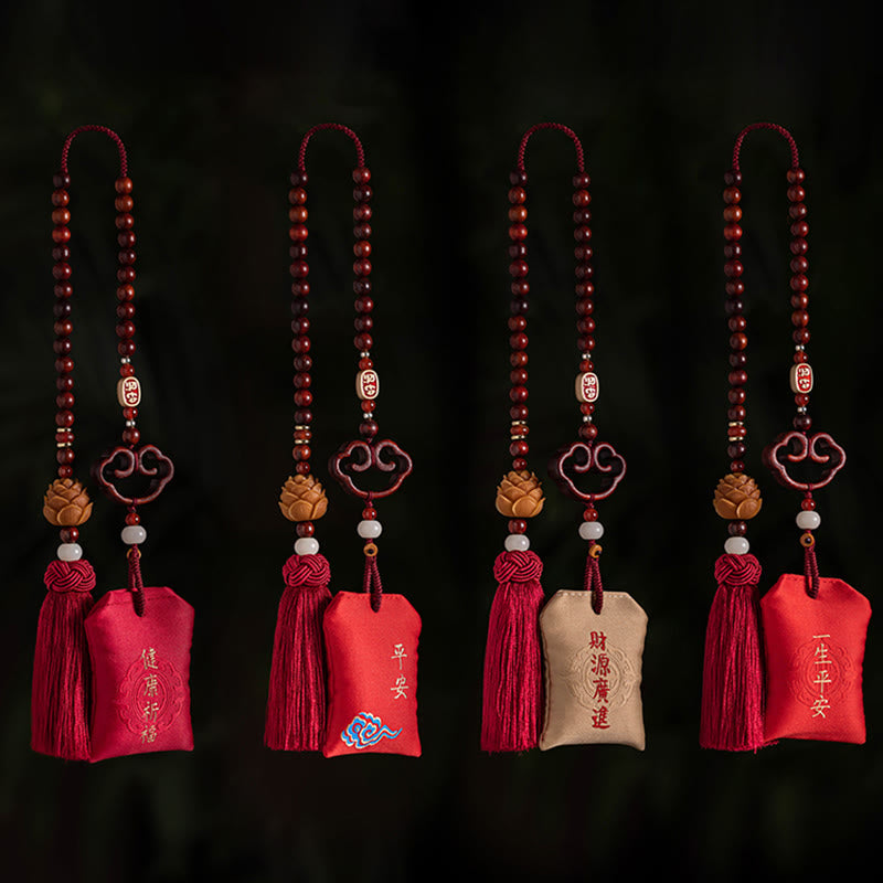 Foviel Tibetan Small Leaf Red Sandalwood Lotus Cinnabar Sachet Protection Tassel Car Hanging Decoration