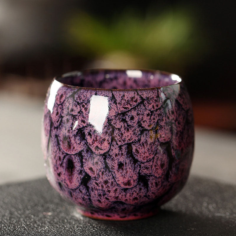 Buddha Stones Simple Multicolored Kiln Change Chinese Jianzhan Ceramic Teacup Kung Fu Tea Cup 110ml Jian Zhan Tea Cup BS Purple 6.5cm*6cm*110ml