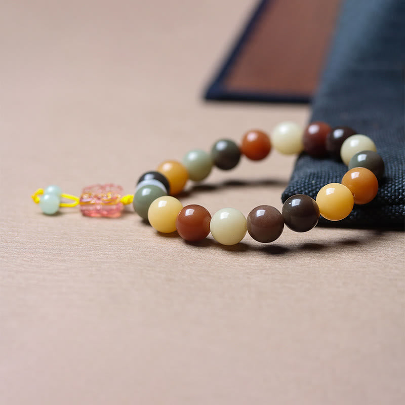 Buddha Stones Natural Multicolored Gradient Bodhi Seed Liuli Glass Charm Peace Bracelet Bracelet BS 6