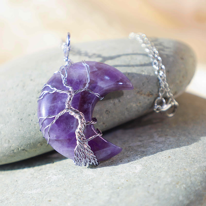 Buddha Stones Natural Quartz Crystal Moon Tree Of Life Healing Energy Necklace Pendant Necklaces & Pendants BS 2