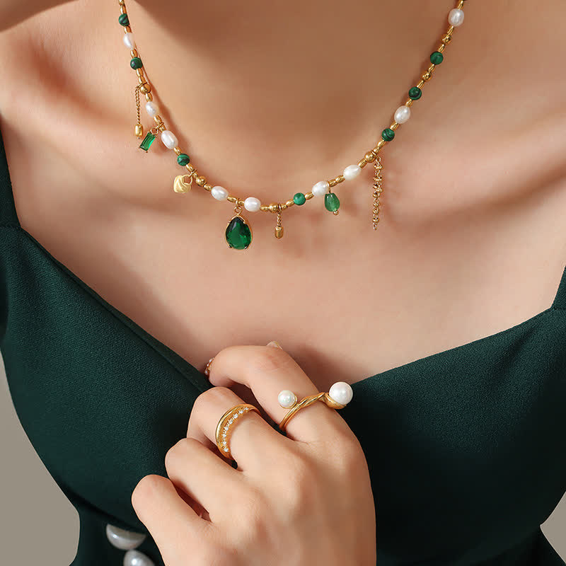 Pearl Bead Zircon Turquoise Calm Necklace Pendant Necklaces & Pendants BS 3