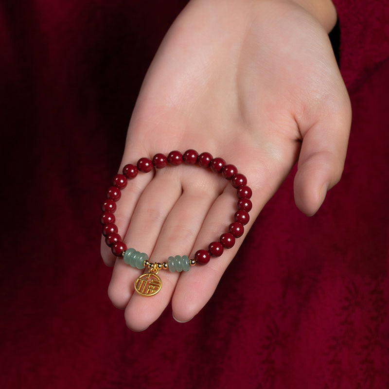 Buddha Stones Cinnabar Green Aventurine Luck Blessing Bracelet Bracelet BS 5