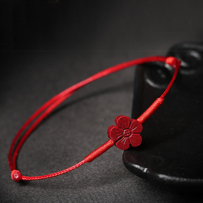 Buddha Stones Handmade Plum Blossom Four Leaf Clover PiXiu Lotus Koi Fish Cinnabar Blessing Braid Bracelet Bracelet BS 1