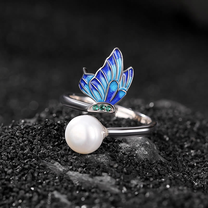 Buddha Stones 925 Sterling Silver Pearl Butterfly Healing Necklace Pendant Earrings Ring Bracelet Necklaces & Pendants BS Ring(Inner Perimeter 54-60mm)