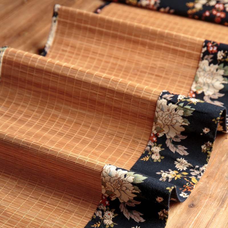 Buddha Stones Vintage Peony Flower Blossom Bamboo Cup Mat Pad Tea Cup Coaster Kung Fu Tea Mat Tea Mat BS 3