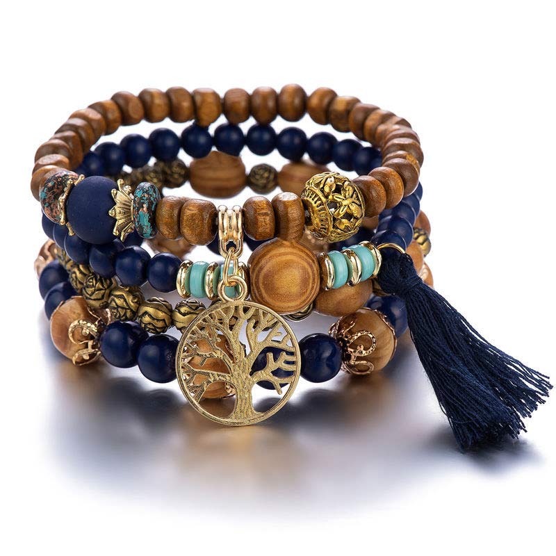 Buddha Stones Wenge Wood Layered Tree Tassel Healing Bracelet - image 1