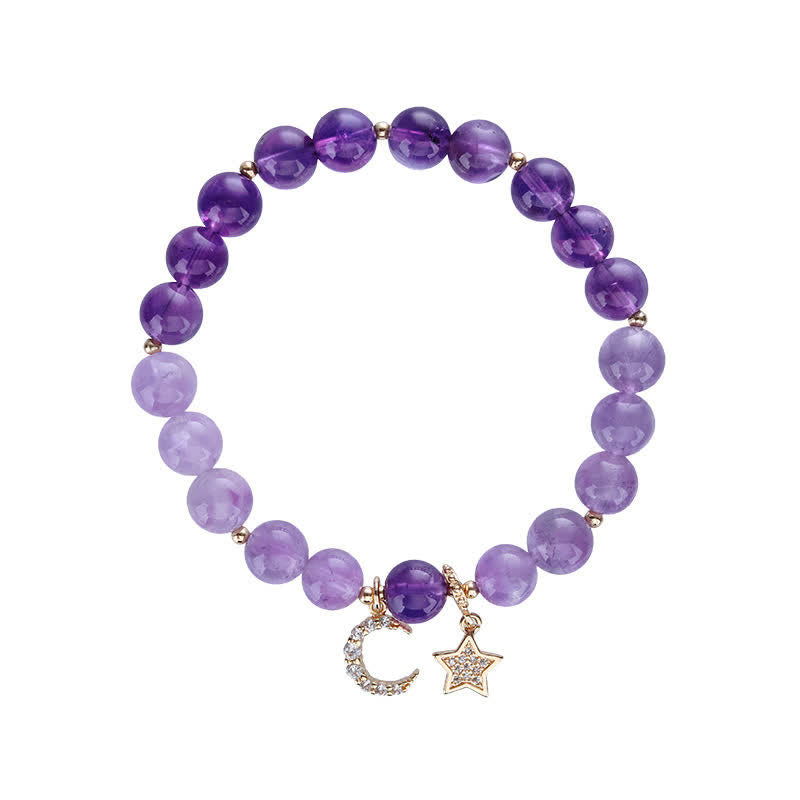Buddha Stones Amethyst Crystal Moon Star Healing Bracelet Bracelet BS 6